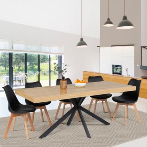 IDMARKET ALIX mesa de comedor extensible 6-10 personas madera y negro 160-200 cm