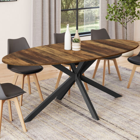 ALIX mesa de comedor ovalada para 10 con madera oscura HAWKINS y patas de araña negras 200 cm