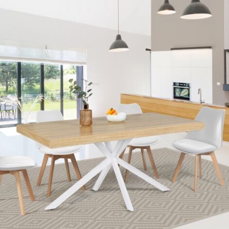 IDMARKET ALIX mesa de comedor para 8 con patas de madera y araña blanca 160 cm