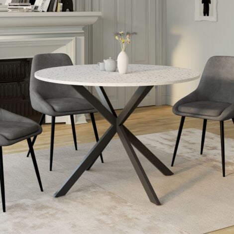 IDMARKET ALIX mesa de comedor redonda 6 personas pata de araña negra tapa de terrazo SIMONE 110 cm