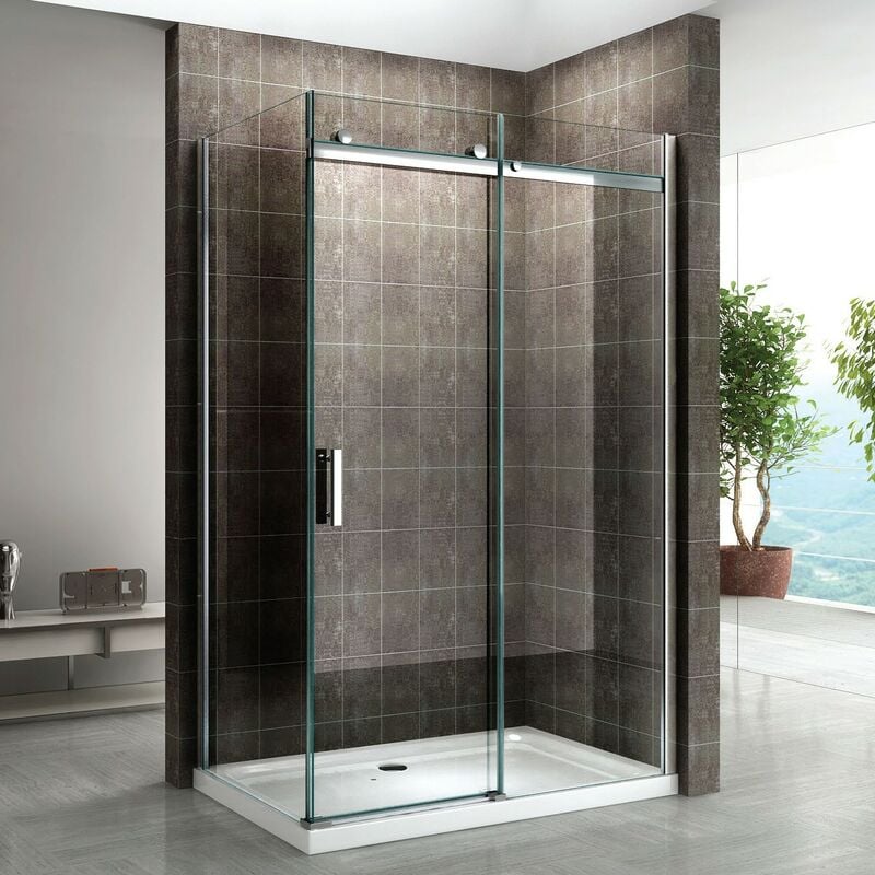 Saniverre - alixa Cabine paroi de douche d'angle h. 200 cm porte coulissante - verre 8 mm transparent 70 x 100 cm (porte 100)