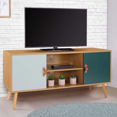 IDMARKET ALIZE Soporte de TV escandinavo en madera y verde 113 cm