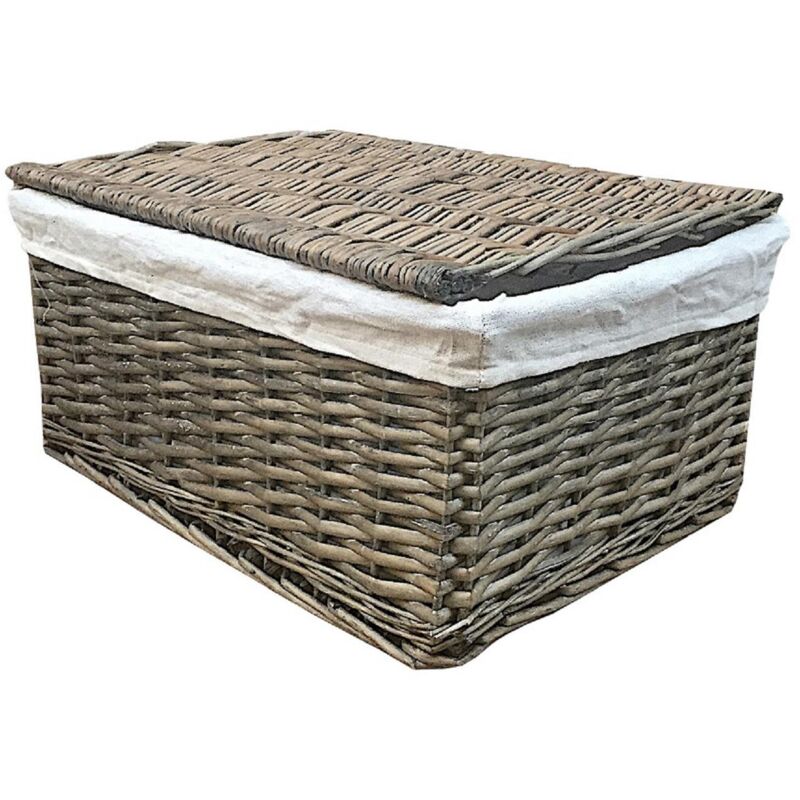 Lidded Wicker Storage Basket With Lining Xmas Hamper basket[Small 30x20x11.5 cm,Oak]
