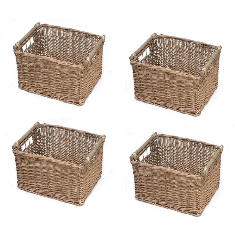 Set Of 4 Kitchen Log Fireplace Wicker Storage Basket With