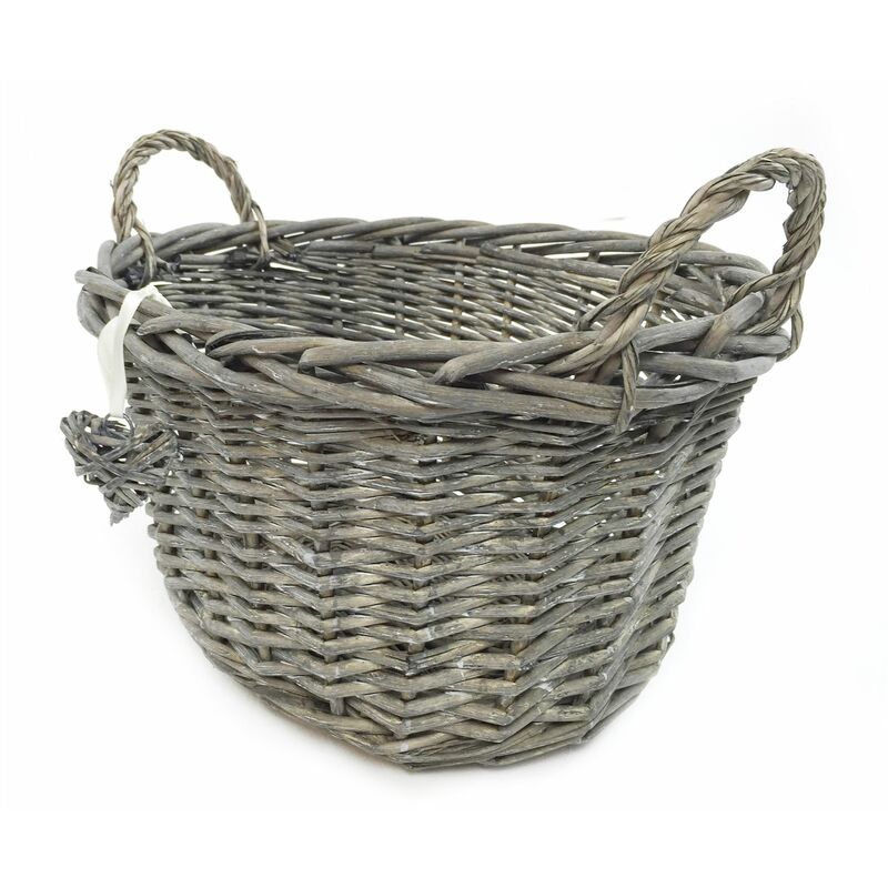OVAL DEEP Grey Shabby Chic Wicker Kitchen Fruit Storage Baskets Xmas Hamper Basket[Oval Deep,Grey,Small (O) 22x17x19cm]