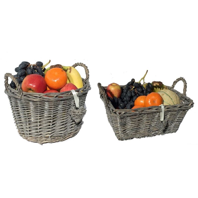 OVAL DEEP Grey Shabby Chic Wicker Kitchen Fruit Storage Baskets Xmas Hamper Basket[Oval Deep,Grey,Medium (O) 28x24x22cm]
