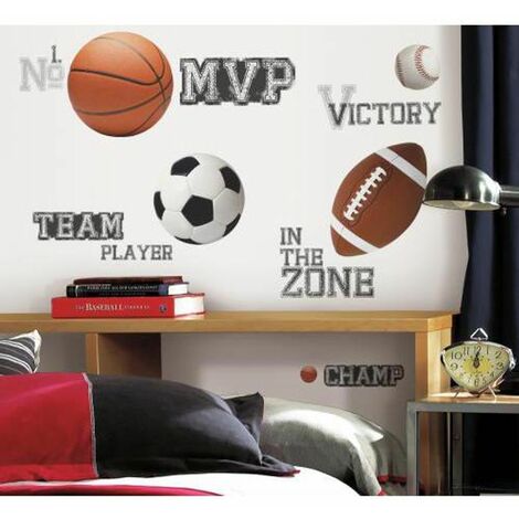Ballons de Sport Stickers Muraux Vinyle DIY Basketball Rugby Baseball  Football Décoration Murale Salle De Jeux