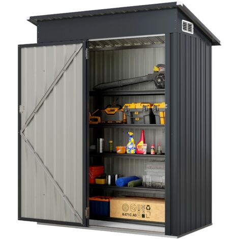 All-Weather Storage Shed Utility Tool House w/Top Sloping Design-Grey