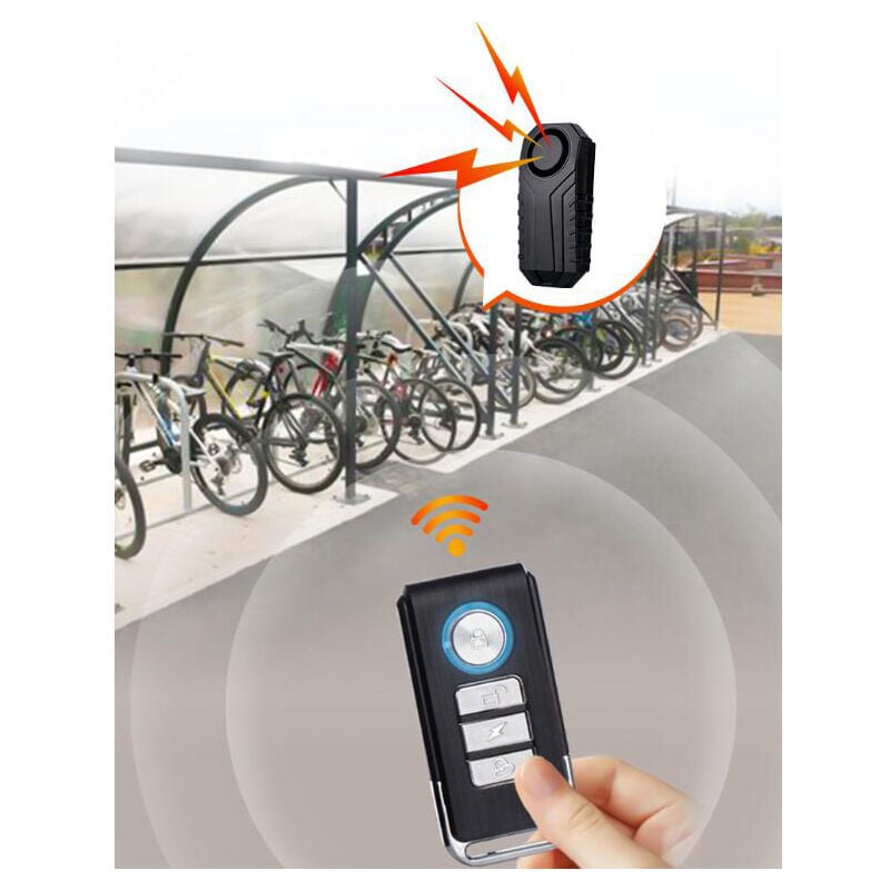 Image of Allarme antifurto a induzione wireless per bicicletta, telecomando per veicoli elettrici, allarme antifurto a vibrazione nera ad alto volume