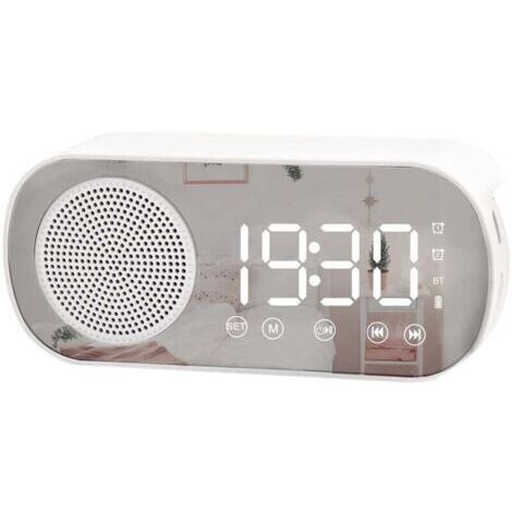 Allarme digitale con display LED, radio FM, altoparlante Bluetooth e funzione di sveglia.