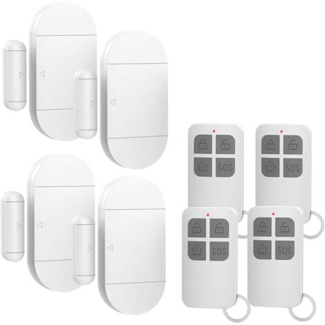 Allarme domestico 4 pezzi Allarme per porte e finestre Sensore wireless magnetico con 4 telecomandi per sistema di sicurezza domestica Sicurezza bambini-Antifurto Rilevatori antifurto Sirena da 130 dB