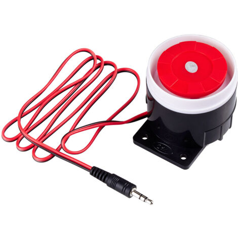 Allarme domestico di sicurezza con sirena da 120 dB per interni, compatibile con dispositivi GSM e connettore jack da 3,5 mm.