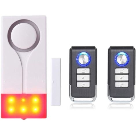 Allarme per porte e finestre - Allarme antifurto wireless con un potente suono da 105 dB e luce intensa, facile da installare (include 1 allarme e 2 telecomandi)
