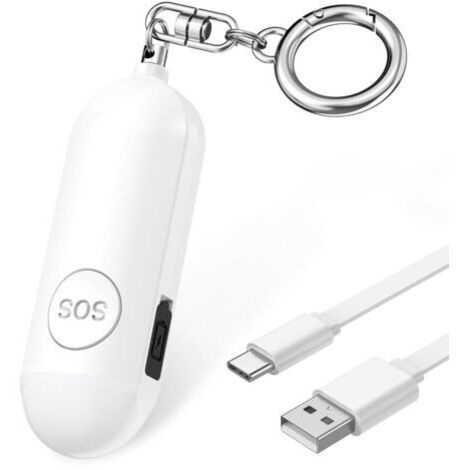 Allarme personale da 130 dB con portachiavi, ricaricabile tramite USB, luce di sicurezza a LED, allarme tascabile di emergenza portatile, adatto a donne, bambini, anziani, lavoratori notturni e per au