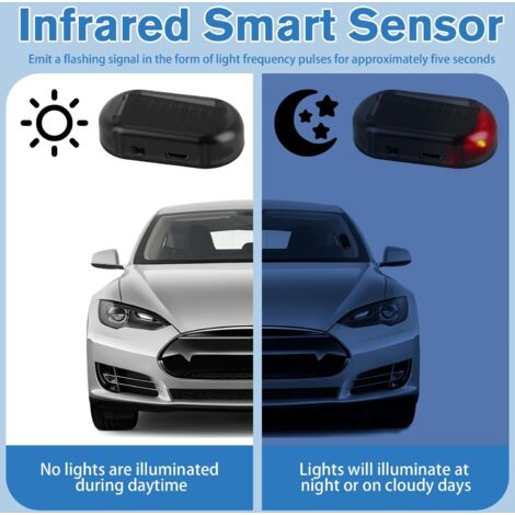 Allarme solare per auto 2 pezzi, allarme solare per auto, allarme antivandalismo per auto, lampeggiante notturno automatico, sorveglianza antifurto simulata per auto