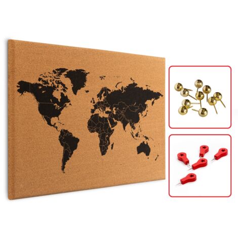 Allboards – Tableau en liège Mappemonde sans cadre 60x40 cm – Liège de haute qualité – Décoration murale pour organisation d'idées