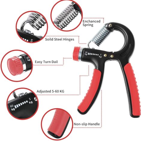 Allenatore per le mani regolabile 5-60 kg – Rinforzatore per avambracci con impugnature antiscivolo, attrezzo portatile per esercizi per le dita per fitness e terapia occupazionale
