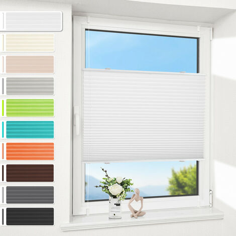 Allesin Plissee Klemmfix ohne Bohren, Faltrollo Plisseerollo mit Klemmträger, Jalousie Rollos für Fenster und Tür, Sichtschutz und Sonnenschutz, 100 x 160 cm Weiß, Weiß
