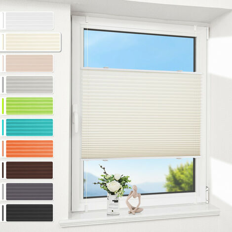 Allesin Plissee ohne Bohren Plissees Klemmfix, Plisseerollo Faltrollo mit Klemmträger, Jalousie Rollos für Fenster und Tür, Sichtschutz und Sonnenschutz, 100 x 80 cm BxH, Beige