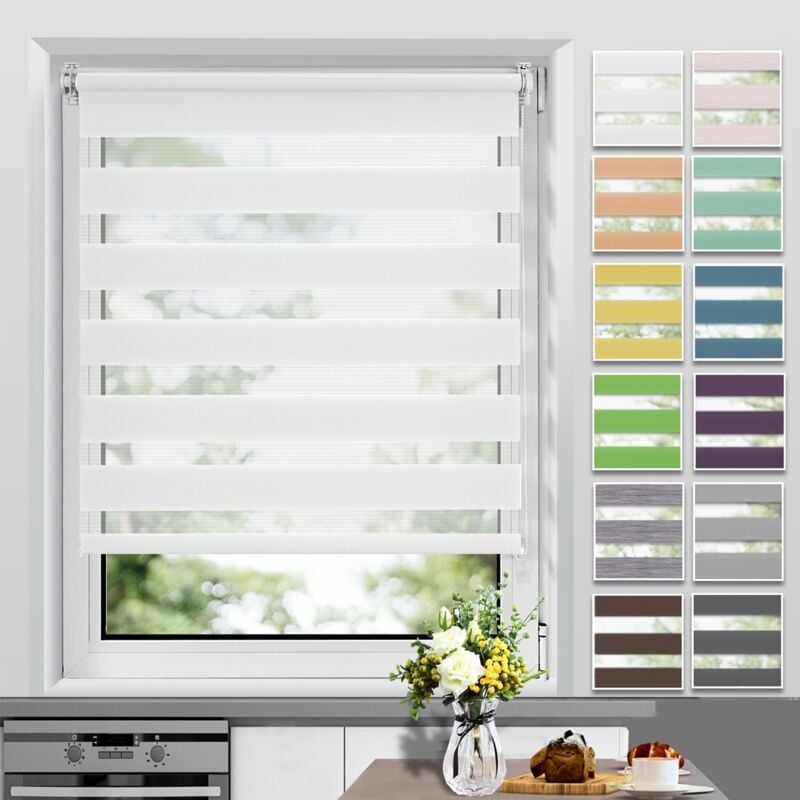 Store Enrouleur Jour Nuit sans Perçage, Facile à Installer avec Clips pour Fenêtre ou Porte, 75 x 230 cm, Blanc - Allesin