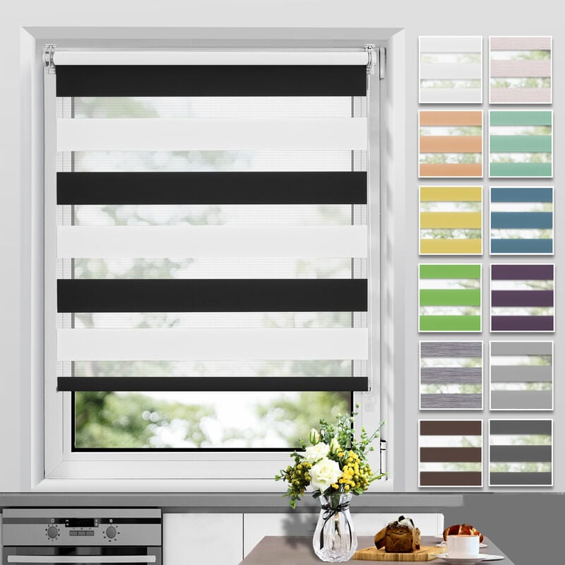 Allesin Store Enrouleur Jour Nuit sans Perçage, Facile à Installer avec Clips pour Fenêtre ou Porte, 80 x 150 cm, Noir-Blanc