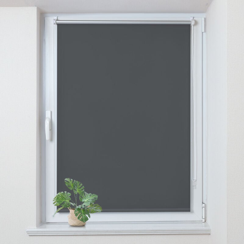 Allesin - Store Enrouleur occultant sans percage, Isolant et Thermique, Rideau occultant pour Fenêtres et Portes, 115x120cm, Gris Foncé