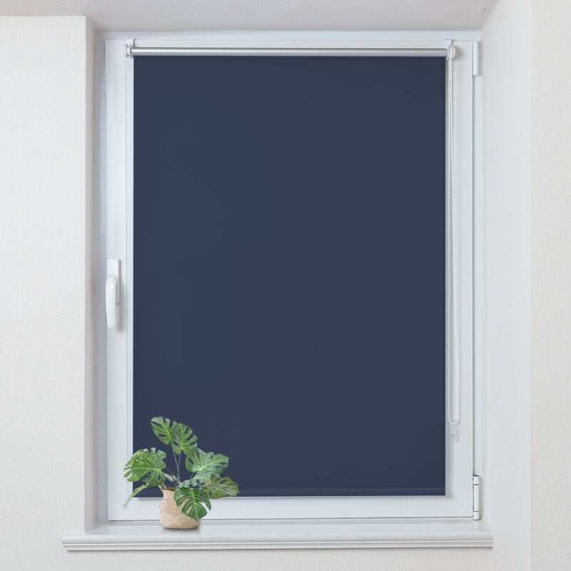 Allesin - Store Enrouleur occultant sans percage, Isolant et Thermique, Rideau occultant pour Fenêtres et Portes, 90x120cm, Bleu Foncé