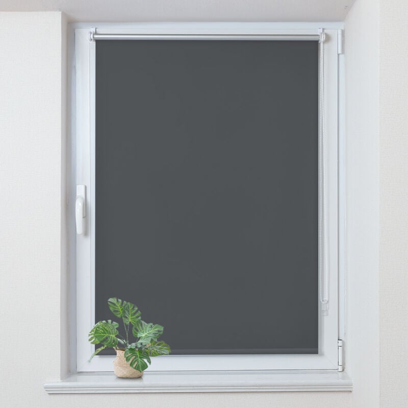 Allesin - Store Enrouleur Occultant Thermique sans Perçage, Rideau Opaque Isolant, Montage Simple pour Fenêtre ou Porte, 40l x 200L cm Gris Foncé