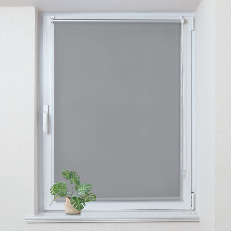 Allesin - Store Enrouleur Occultant Thermique sans Perçage, Rideau Opaque Isolant, Montage Simple pour Fenêtre ou Porte, 40l x 220L cm Gris Clair