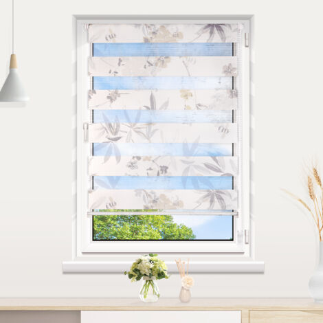Store Enrouleur Jour/Nuit (Zèbre) - 55x150cm, Fixation Sans Percer Avec Clips, Blanc