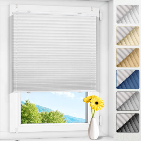 Allesin Store plissé occultant sans perçage Klemmfix, thermique, blanc 70x120cm (LxH), 100% occultant et opaque, pour fenêtre et porte, protection solaire et intimité