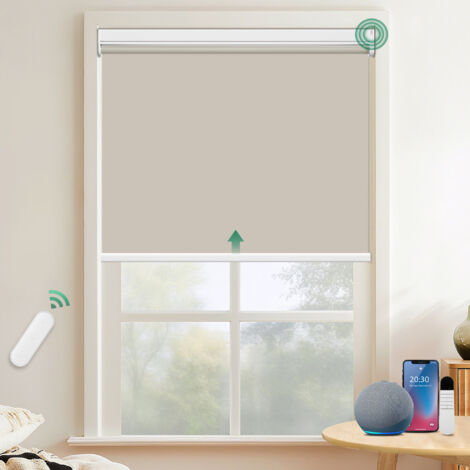 Allesin Stores Enrouleur Occultant Électriques avec ou sans Perçage, avec Moteur & Télécommande, pour fenêtre ou Porte, 100% Protection Solaire, 100l x 110L cm, Crème