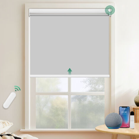 Allesin Stores Enrouleur Occultant Électriques avec ou sans Perçage, avec Moteur & Télécommande, pour fenêtre ou Porte, 100% Protection Solaire, 50l x 110L cm, Gris