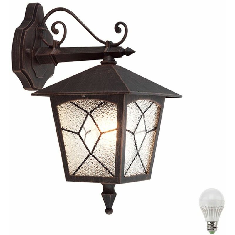 Image of Lampada da parete per esterno casa lanterna color ruggine giardino cortile vialetto lampada vintage in un set che include lampadine a led