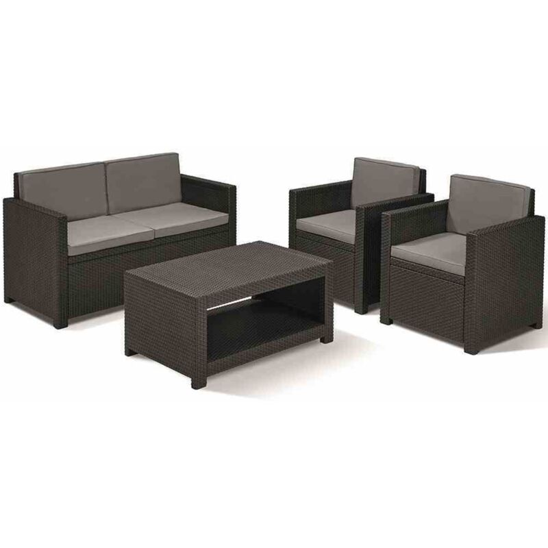 Loungeset Monaco, graphit 2x Sessel, 1x Bank, 1x Tisch, inklusive Sitz- und Rückenkissen