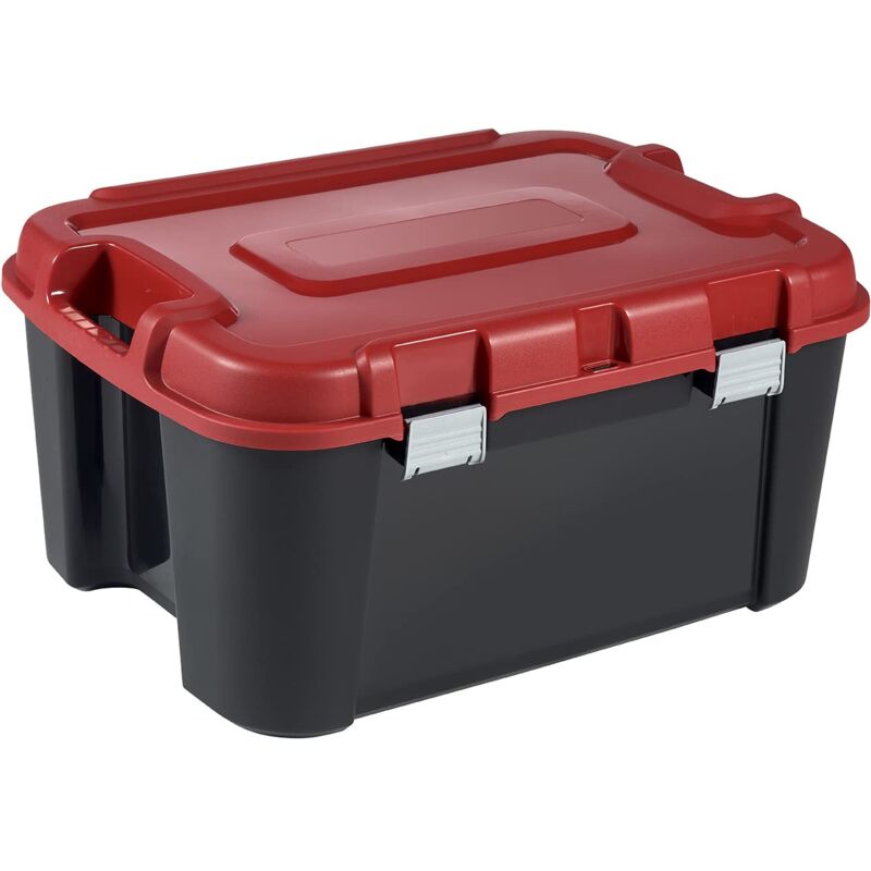 ALLIBERT 229230, Totem - Baule con 4 ruote in plastica, misure: 79,7 X 59,7 x 40,79 cm, capienza 140 L, colore: Nero/Rosso