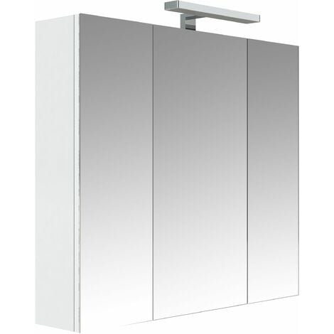 ALLIBERT 120 cm avec éclairage LED et bloc prise JUNO 3 portes miroir triptyque blanc brillant