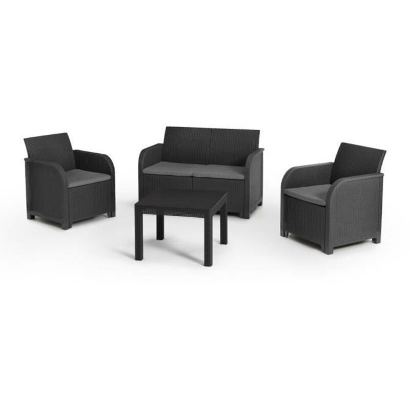 Allibert by keter - Salon de jardin SanRemo 4 places et table basse - imitation rotin tresse - gris graphite