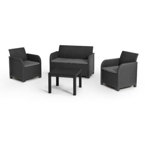 ALLIBERT by KETER - Salon de jardin SanRemo 4 places et table basse - imitation rotin tresse - gris graphite