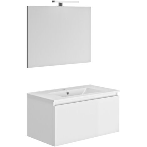Allibert Ensemble Meuble de salle de bain 1 tiroir SINGLE éclairage LED et miroir - couleur blanc - 80 x 40 x 46 cm