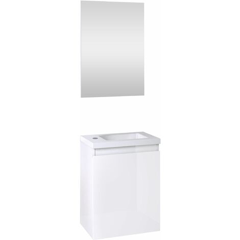 Allibert- Ensemble meuble lave-mains avec miroir PORTO PACK blanc brillant laqué - L40 x H51 x P25 cm -