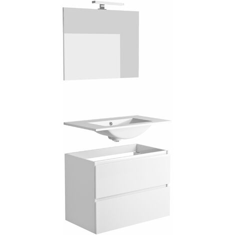 Allibert Ensemble meuble vasque 80 cm 2 tiroirs LIVO avec éclairage LED 6 W et miroir blanc brillant