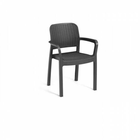 Allibert – Lot de 6 fauteuils de jardin empilables – Résine imitation rotin – Coloris gris foncé – Dimensions L58 x P53 x H89 cm – Traitement anti-UV