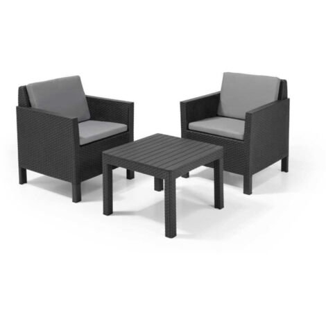 Allibert Polyrattan Balkonmöbel-Set "Chicago", graphit, 2 Sessel und Tisch