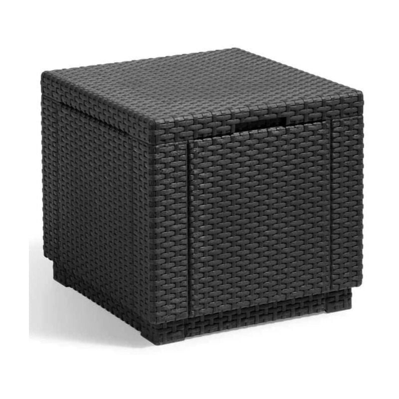 Jardin Table cube imitation rotin tresse avec rangement de 60 l - 42x42x39 cm - Graphite - Allibert