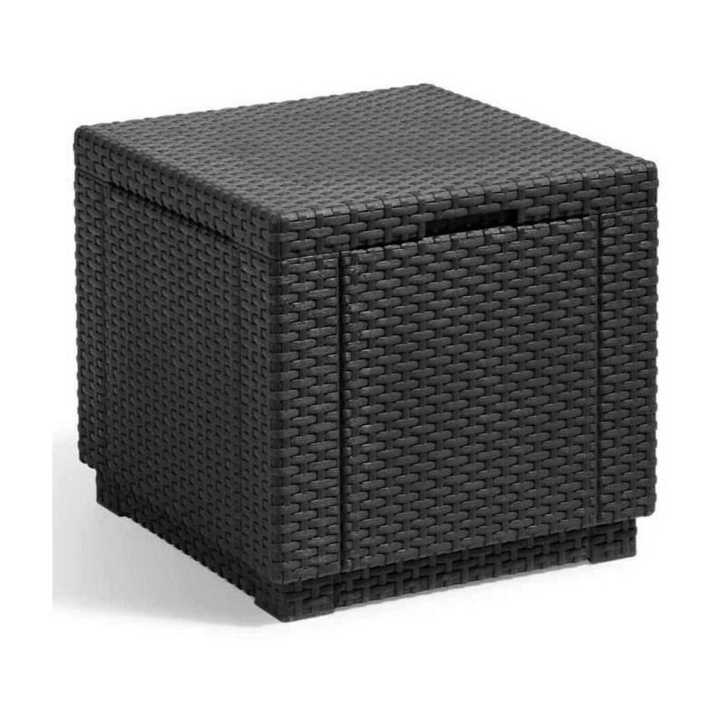 Allibert - jardin Table cube imitation rotin tressé avec rangement de 60 l - 42x42x39 cm - Graphite
