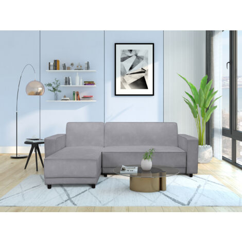 Allie Canapé-lit 3 places avec chaise longue en velours gris clair