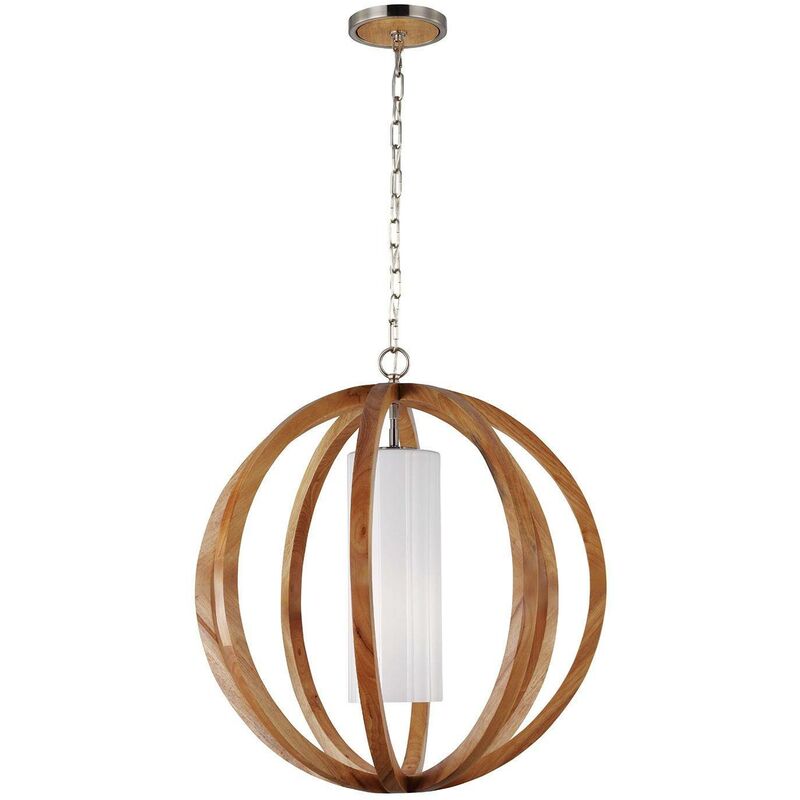 Elstead Lighting - Elstead Allier - 1 Light Large Spherical Cage Ceiling Pendant Brushed Steel, Light wood, E27