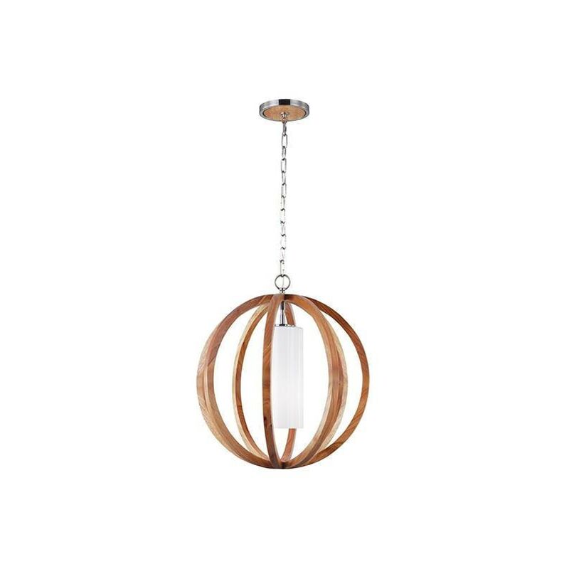 Elstead Lighting - Elstead Allier - 1 Light Small Spherical Cage Ceiling Pendant Brushed Steel, Light wood, E27