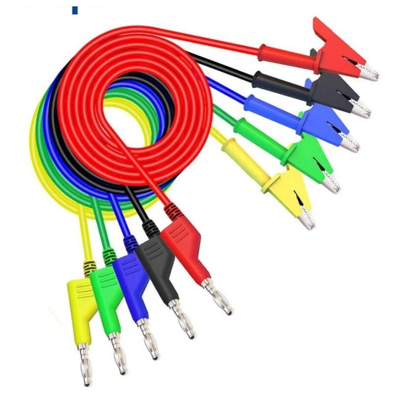 Csparkv - Alligator Clip Test Leads(Random), 5Pcs 4mm Multimeter Test Cable with 10Pcs Crocodile Clips, Multimeter Tester Lead for Car Industrial